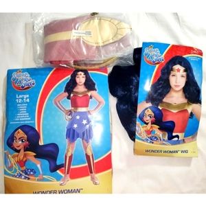 :* DC super hero girls Wonder Woman wig & complete Costume Dress Up Sz L 12-14